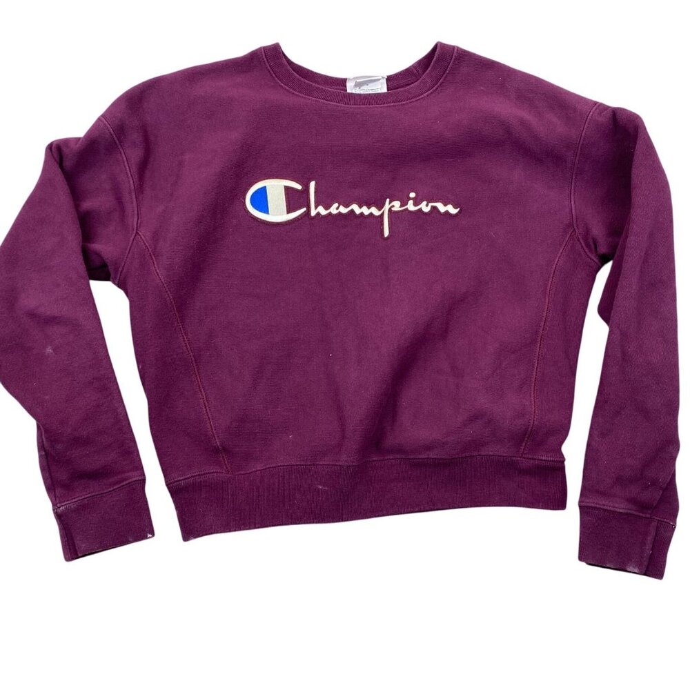 Champion Women's Reverse Weave Sweatshirt Medium Burgundy Vintage Pullover Casua